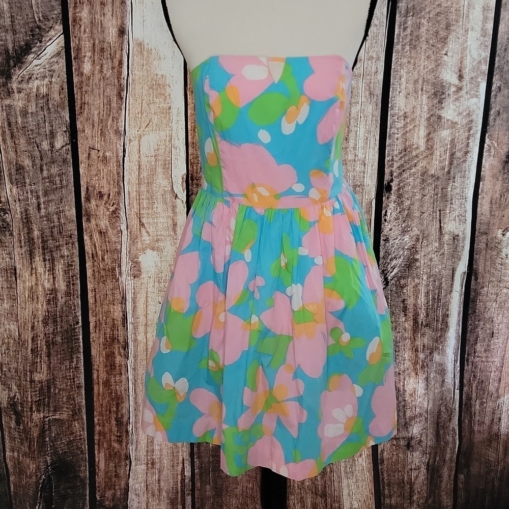 Lilly Pulitzer Size 6 Richelle Shorely Blue Mojo Strapless Tie Back Dress - Picture 4 of 10